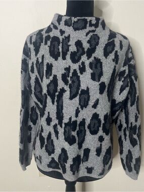 Catherine Malandrino Women’s Grey & Black Leopard Cashmere Knit Sweater Sz L